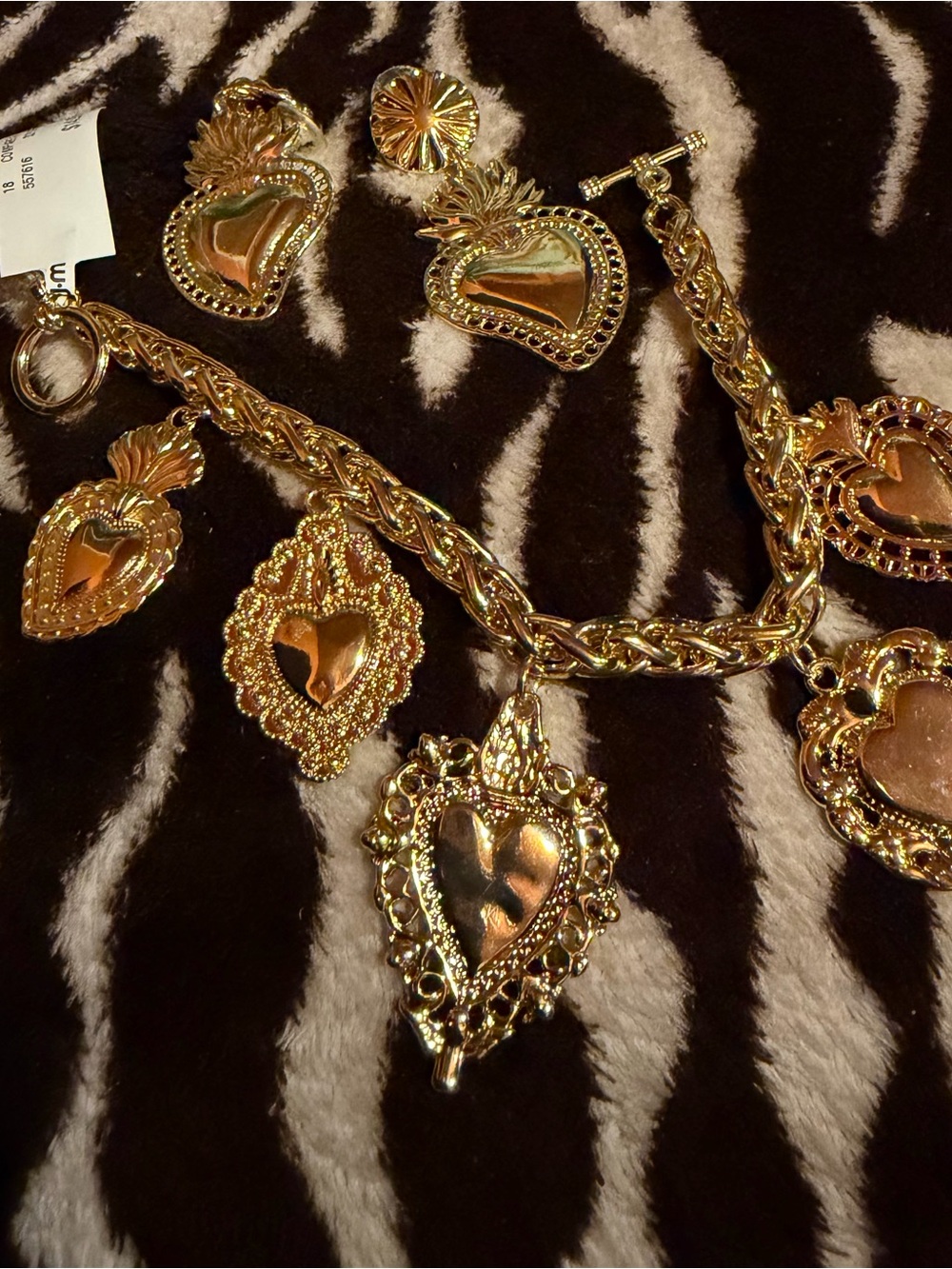 Gold Heart Charm Bracelet and Earring Set - Women Jewelry